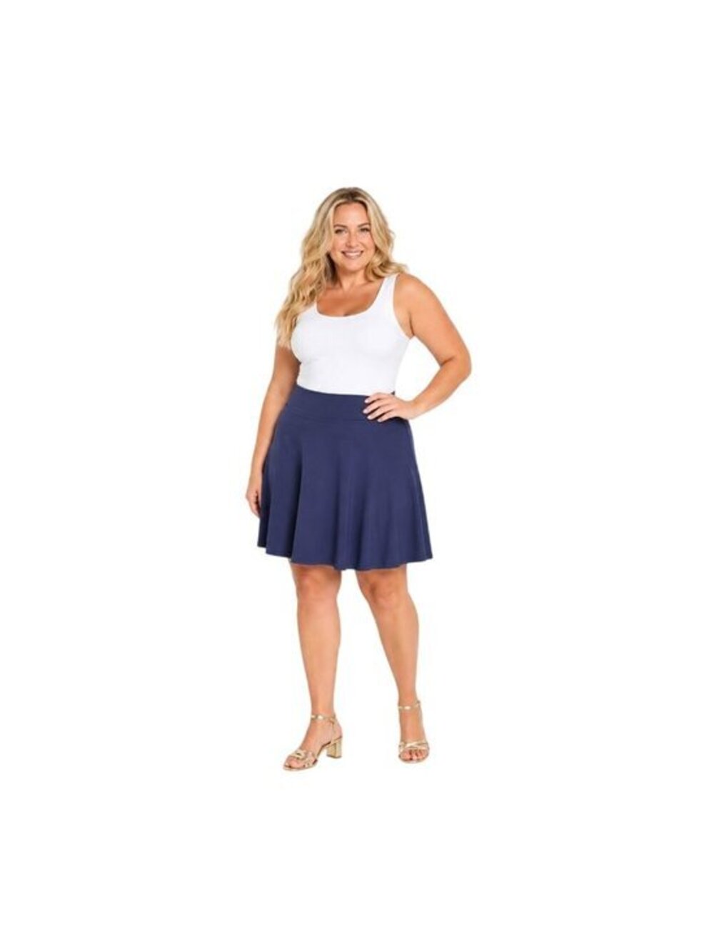 New ModCloth Womens 2X Navy Midi Flared Skirt Polyester Blend Made In USA